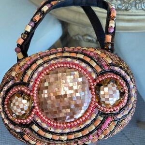 Mary Frances Pink Peach Mosaic Beaded Evening Wristlet